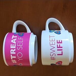 Mug Set 3.5 x 3 Inches Coffee Hot Chocolate Soup Candy Holiday Gift Pink White
